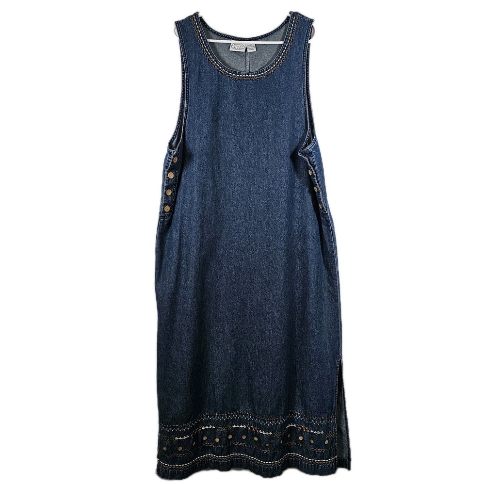 Carolina Blues Denim Womens 2 Pc Embroidered Maxi‎ Dress & Jacket Size 16 Cotton - Picture 4 of 12
